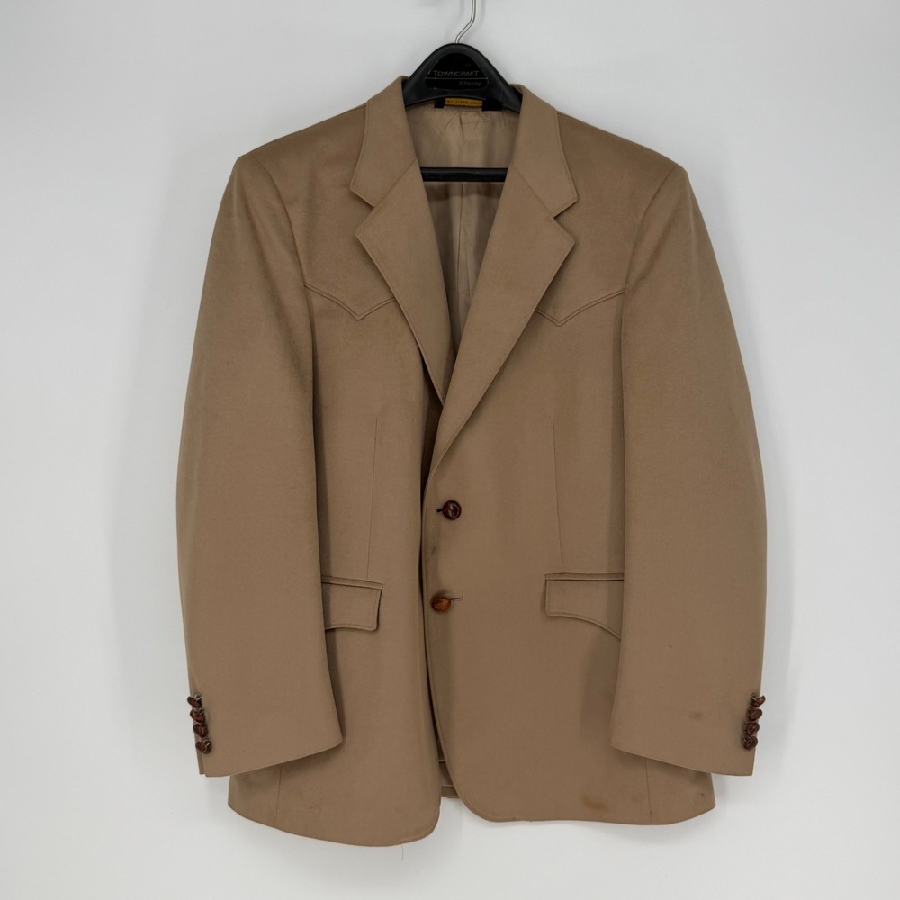 Towncraft‎ Western Sport Coat Mens 42S Tan Suede Texture Blazer Cowboy Core VTG